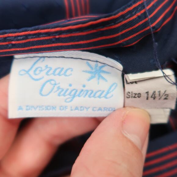 Vintage 80s Lorac Original navy blue and red striped loose midi dress 14 - Picture 5 of 7